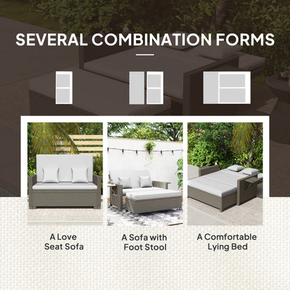 Garden Rattan Furniture Set 2 Seater Patio Sun Lounger Daybed Sun Bed