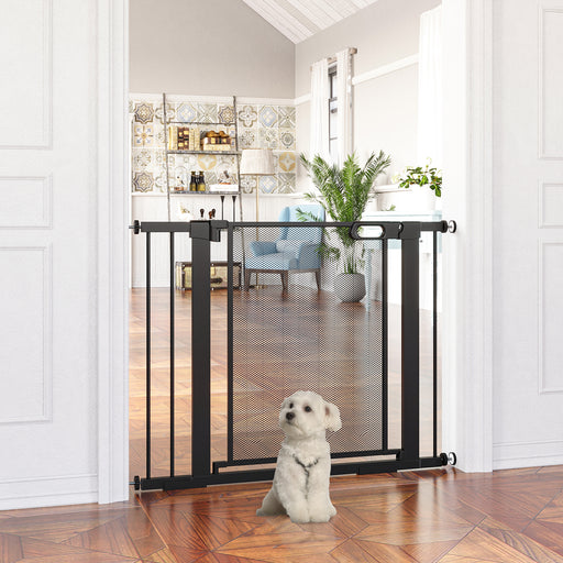 Pressure Fit Safety Gate for Doors and Stairs, Dog Gate with Auto Close, Pet Barrier for Hallways, with Double Locking, 2 Extensions Kit Black