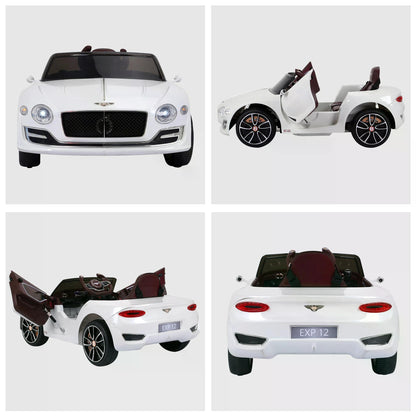 HOMCOM Compatible 12V Kids Children Electric Ride-on Car Bentley GT Twin Motors with LED Lights Music Parental Remote Control White