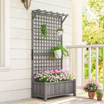 Wood Planter with Trellis for Climbing Plants Planter Box Dark Grey