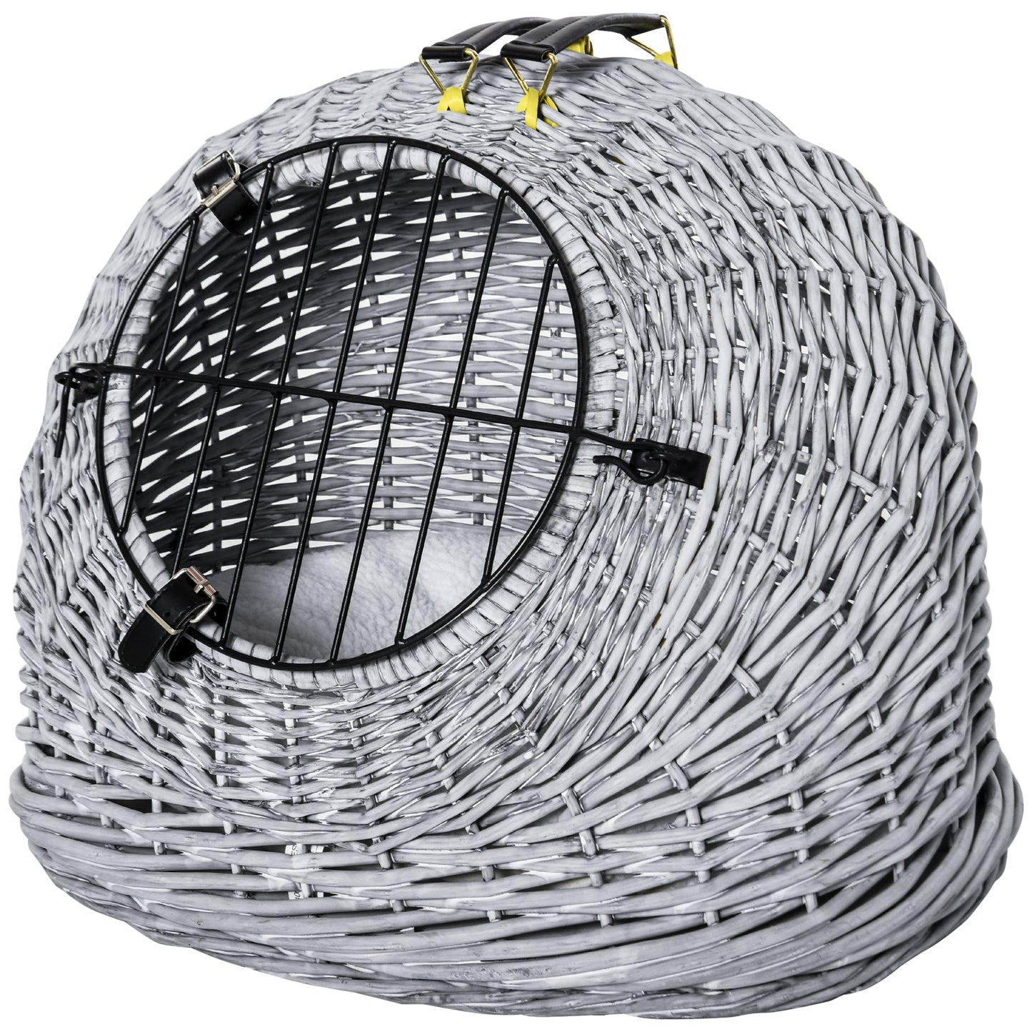 Cats Wicker Travel Carrier Basket w/ Plush Cushion Grey