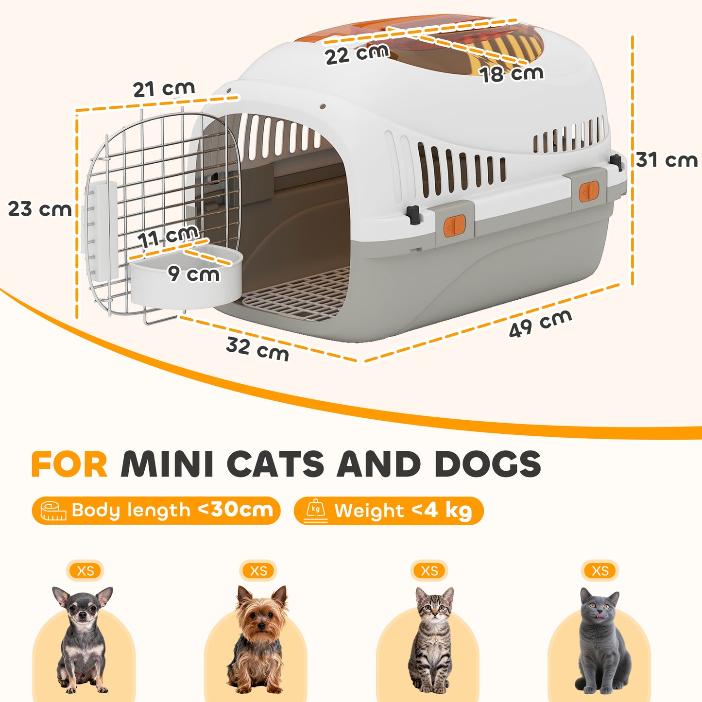 Plastic Pet Carrier, Top Load Hard Shell Cat Carrier, Max 4 KG