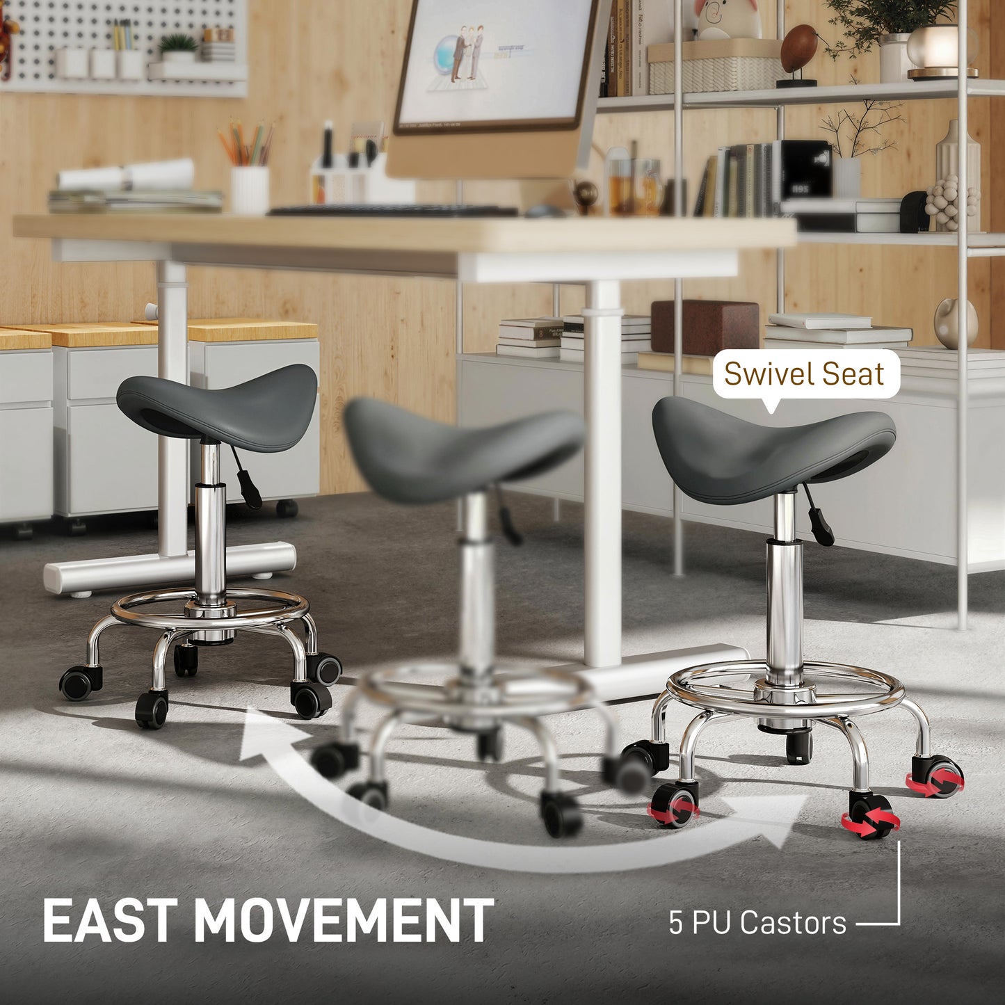 Saddle Chair, Rolling Salon Stool for Massage Spa, Grey
