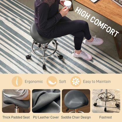 Saddle Chair, Rolling Salon Stool for Massage Spa, Grey