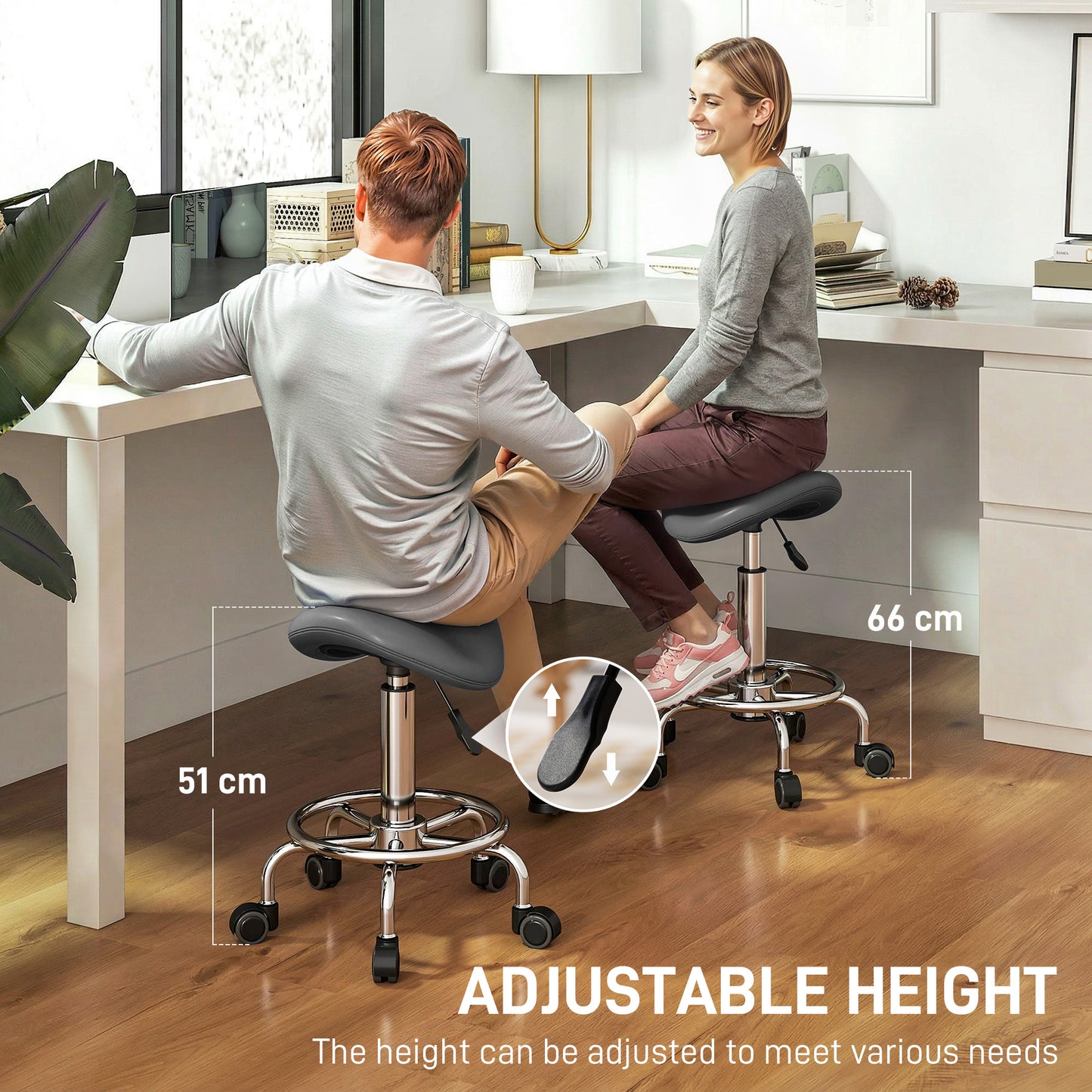 Saddle Chair, Rolling Salon Stool for Massage Spa, Grey