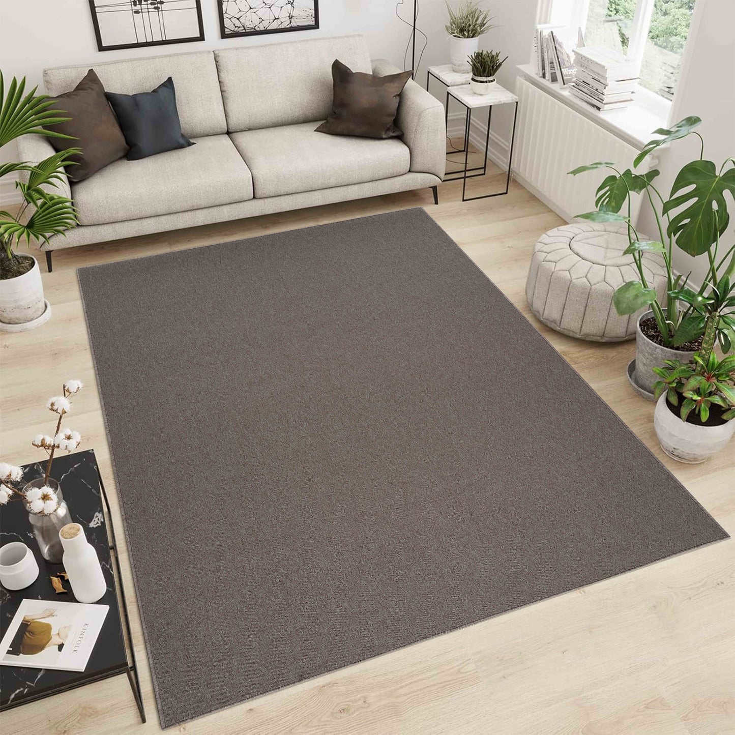 Simple Plain Low Pile Modern Tufted Area Rugs for Living Room with Felt Backing - 5 Colours Available