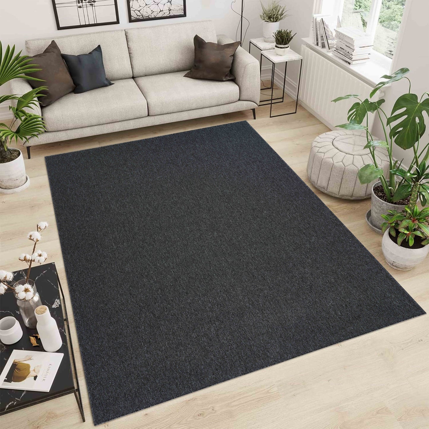 Simple Plain Low Pile Modern Tufted Area Rugs for Living Room with Felt Backing - 5 Colours Available
