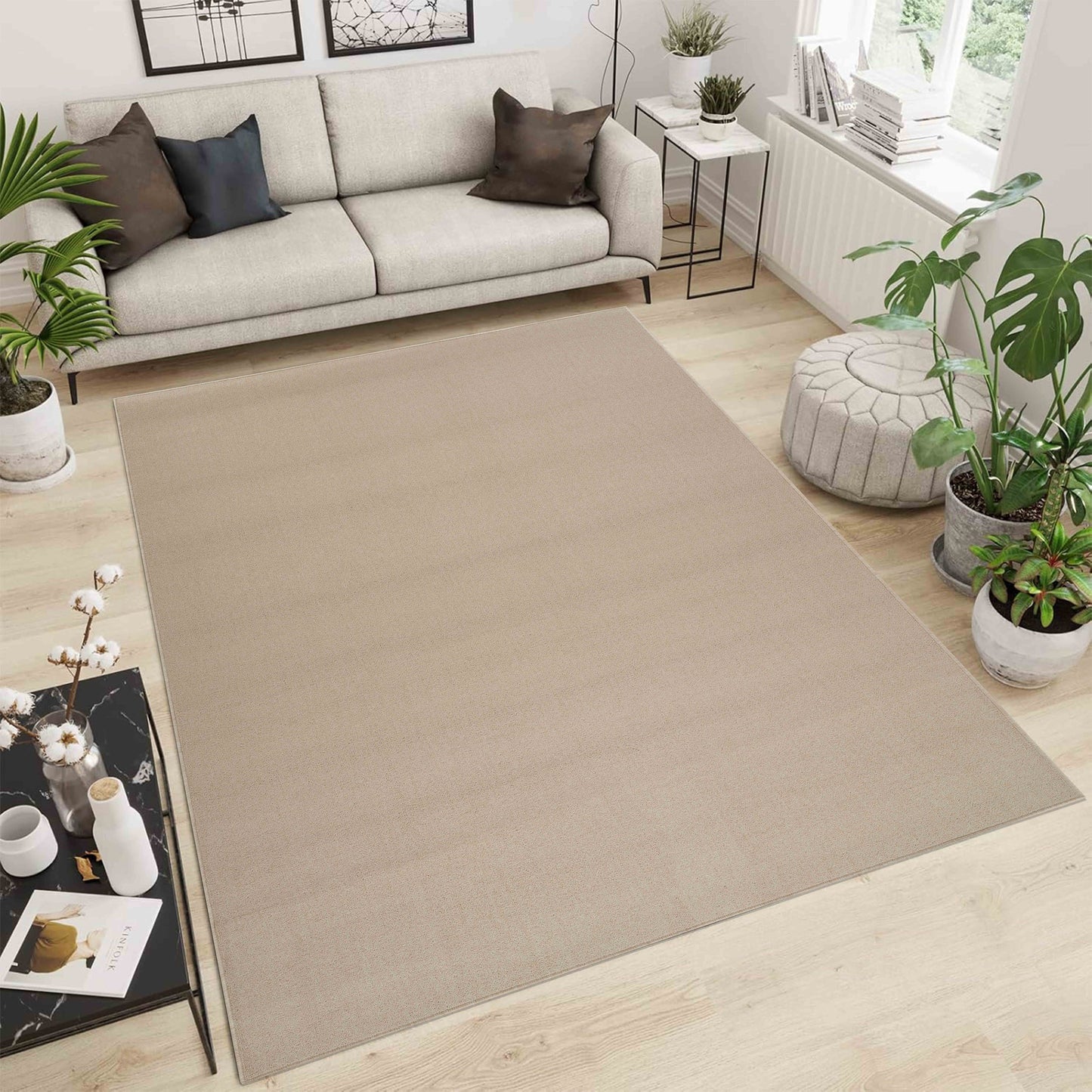 Simple Plain Low Pile Modern Tufted Area Rugs for Living Room with Felt Backing - 5 Colours Available