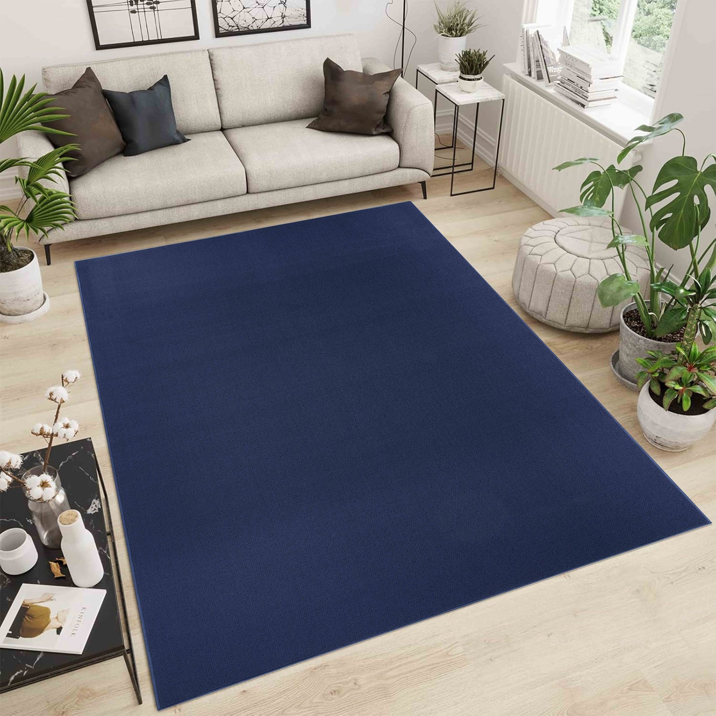 Simple Plain Low Pile Modern Tufted Area Rugs for Living Room with Felt Backing - 5 Colours Available