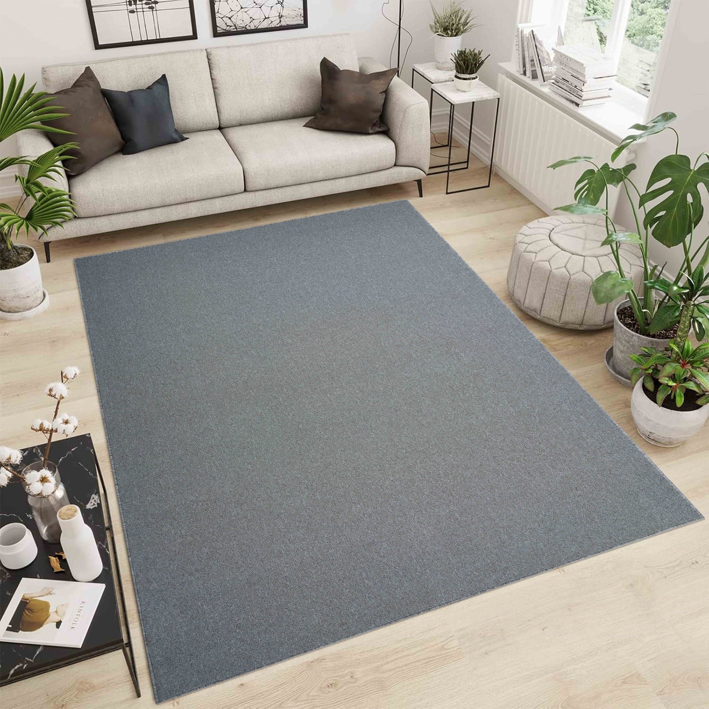 Simple Plain Low Pile Modern Tufted Area Rugs for Living Room with Felt Backing - 5 Colours Available
