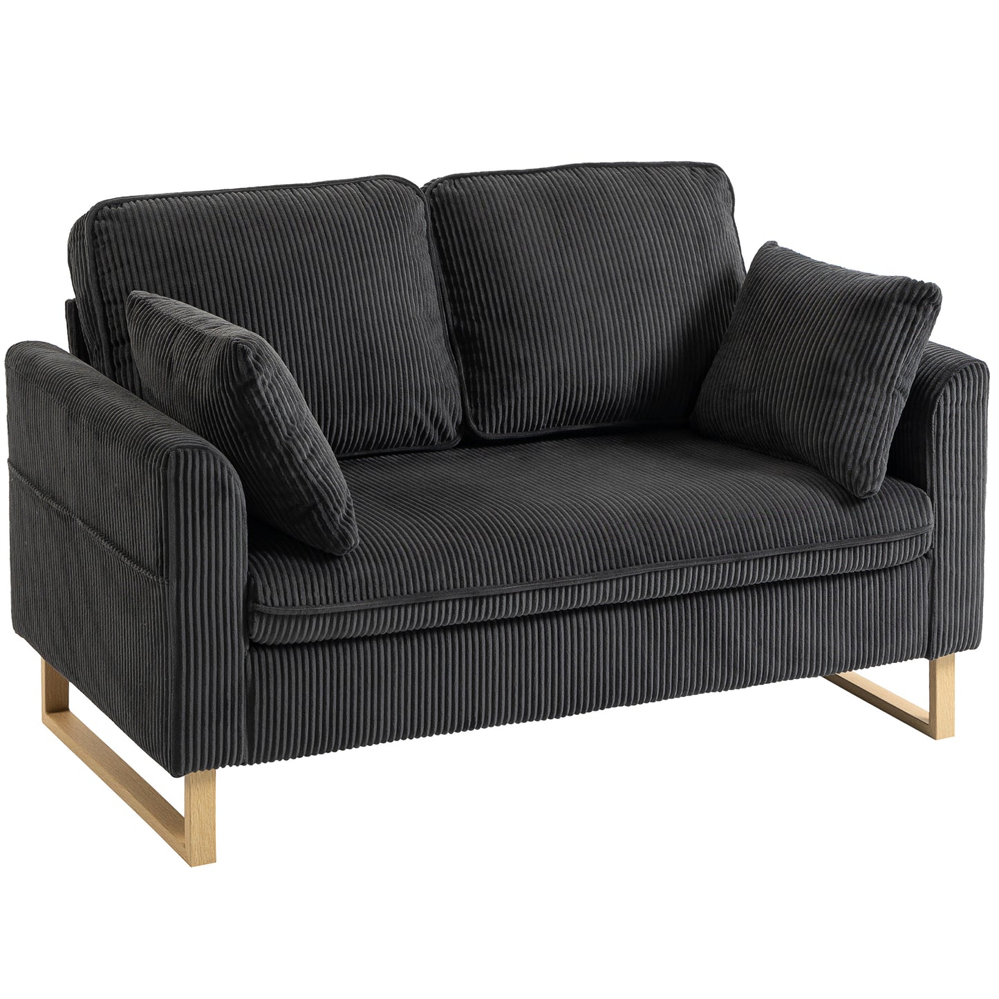 2 Seater Sofa, Corduroy Sofa w/ Spring Cushions 2 Pillows, Dark Grey