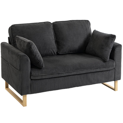 2 Seater Sofa, Corduroy Sofa w/ Spring Cushions 2 Pillows, Dark Grey