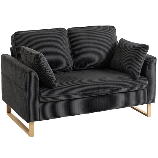 2 Seater Sofa, Corduroy Sofa w/ Spring Cushions 2 Pillows, Dark Grey