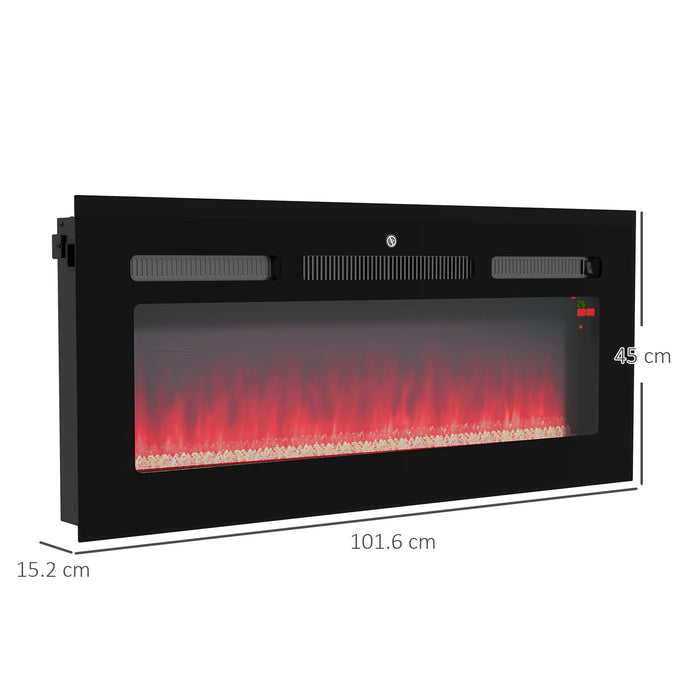 102cm Electric Fireplace, 2000W Recessed and Wall Mounted Electric Fire with Remote Control, 9 Flame Colour and Crystal, Black