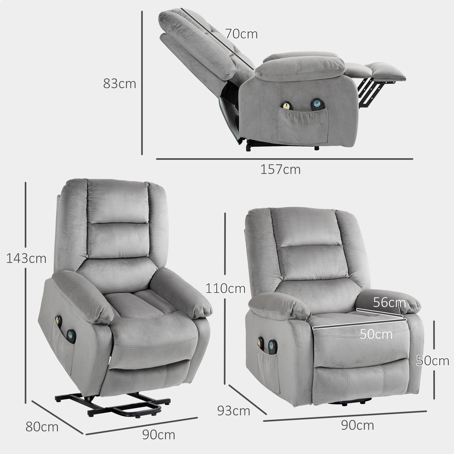Riser and Recliner Chair Lift Chair with Vibration Massage, Heat, Grey