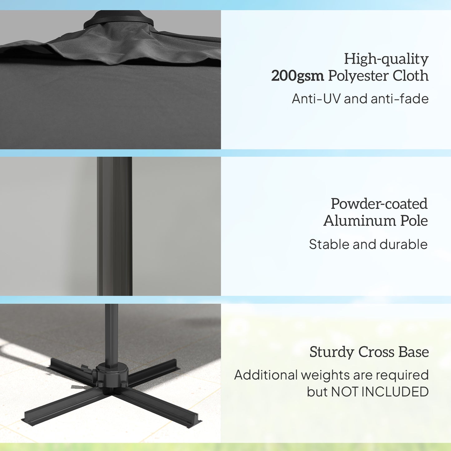 Square Cantilever Roma Parasol 360 Degree Rotation Crank, Dark Grey