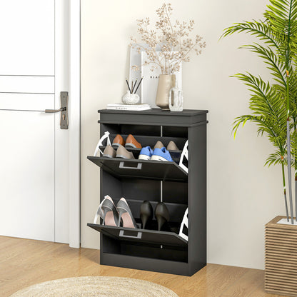 Slim Shoe Storage Cabinet with 2 Flip Drawers for Entryway, Black