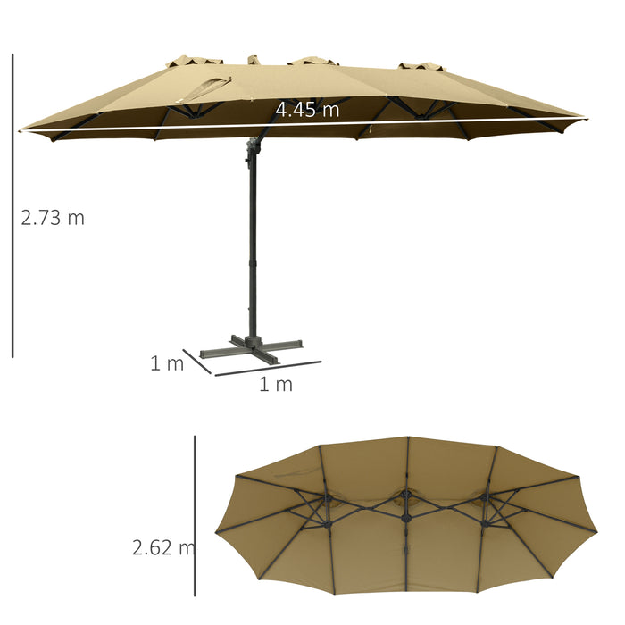 4.5m Double-Sided Rectangular Patio Parasol, Large Garden Umbrella with Crank Handle, 360¬∞ Cross Base for Bench, Outdoor, Khaki