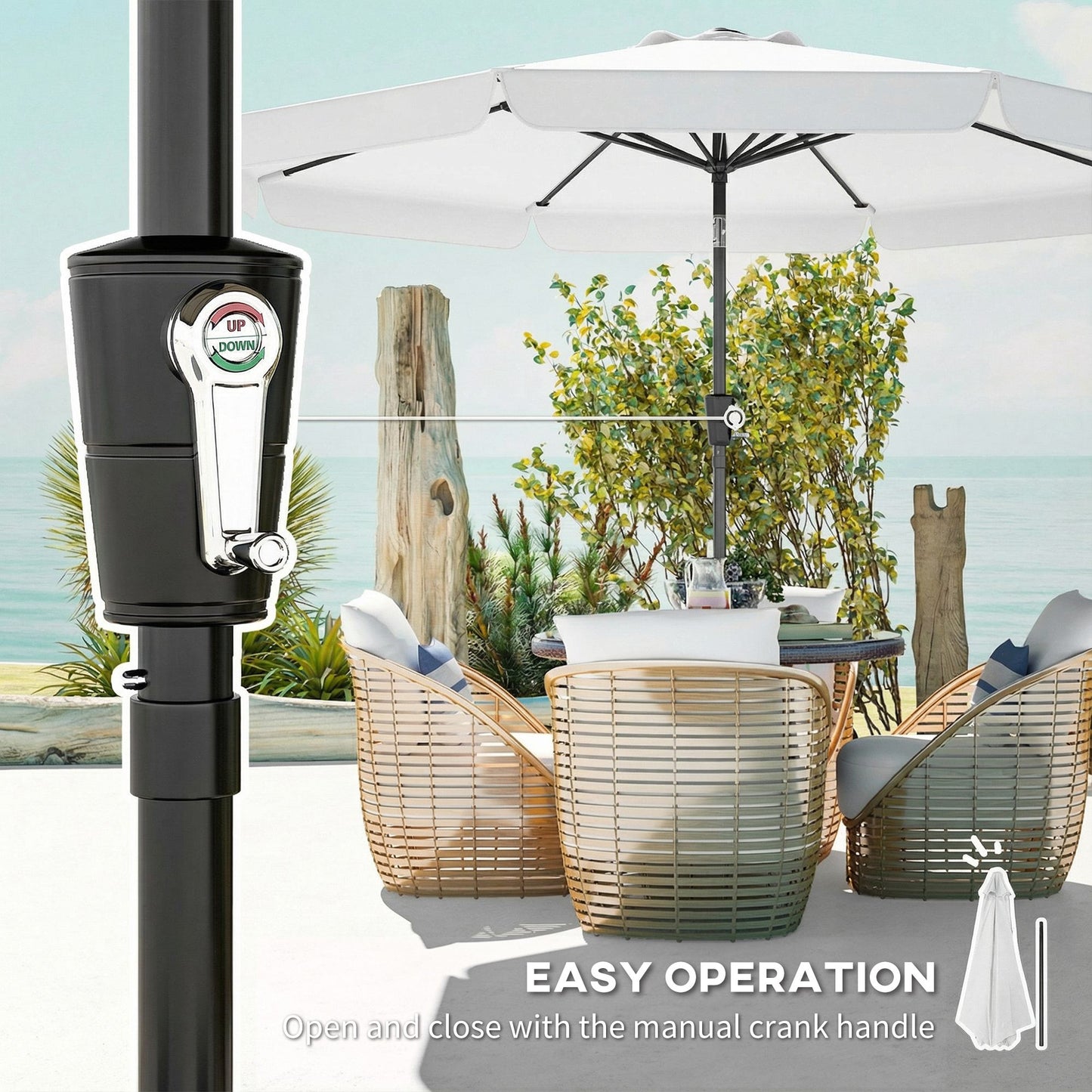 3 m Garden Parasol with Tilt & Crank, UPF30+ Outdoor Table Umbrella