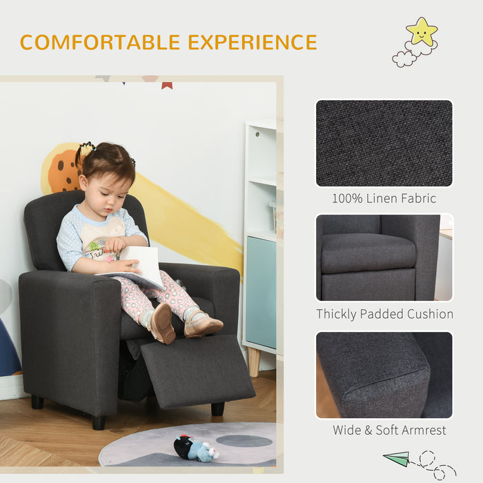 Kids Sofa with Footrest Linen Recliner Armchair Playroom Bedroom Grey