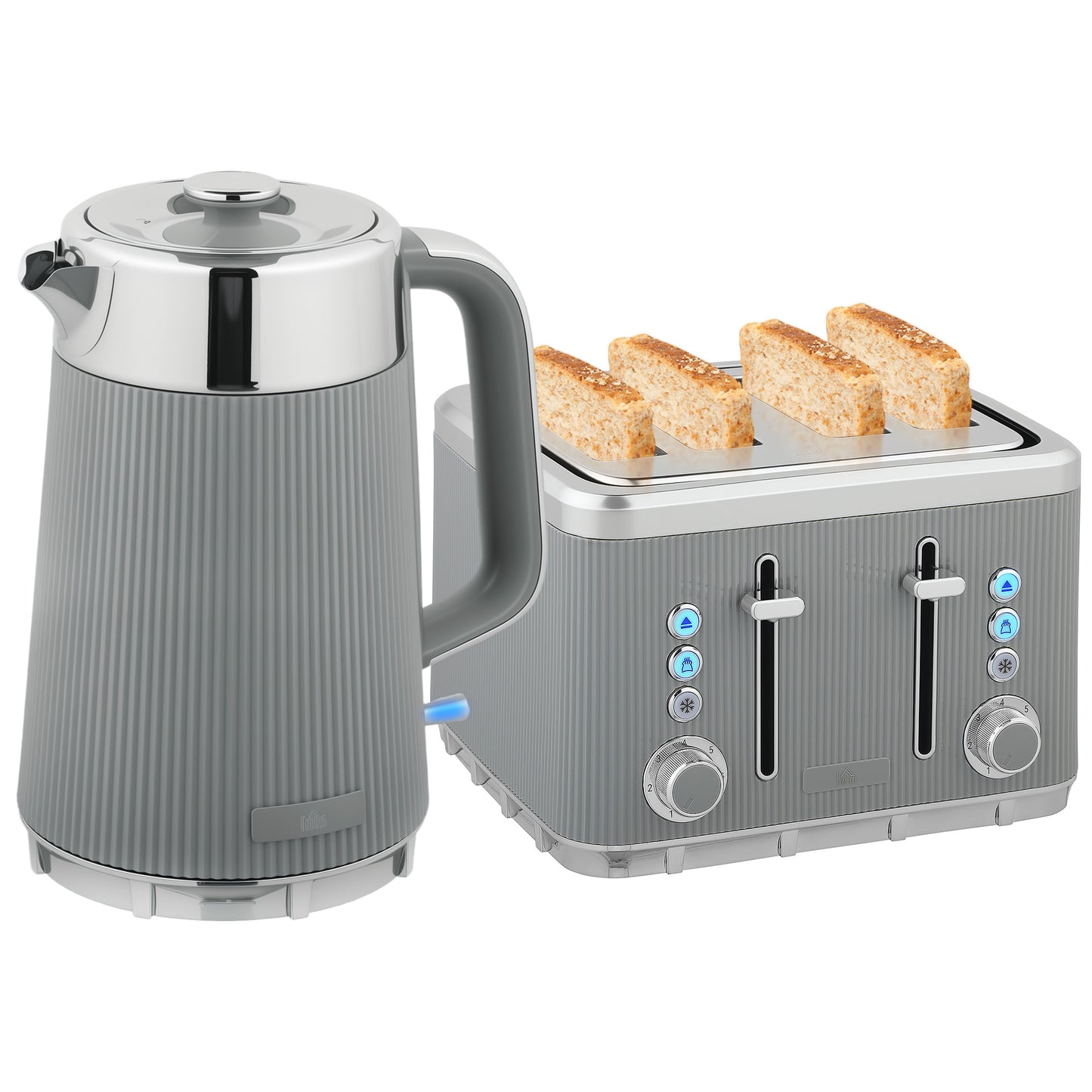 1.7L 3000W Rapid Boil Kettle and 4 Slice Toaster Set Crumb Tray Tan