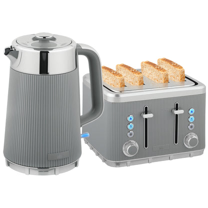 1.7L 3000W Rapid Boil Kettle and 4 Slice Toaster Set Crumb Tray Tan