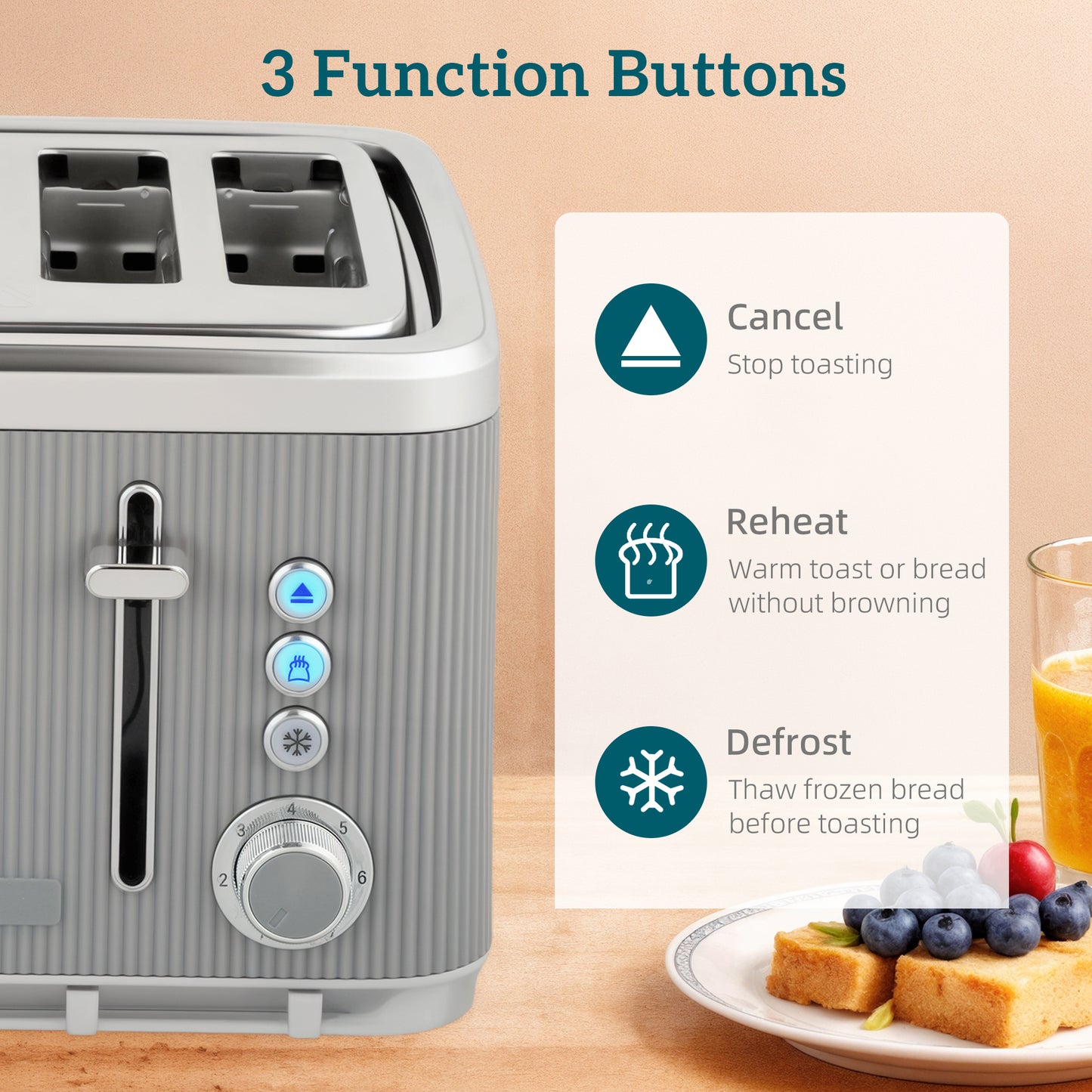 1.7L 3000W Rapid Boil Kettle and 4 Slice Toaster Set Crumb Tray Tan