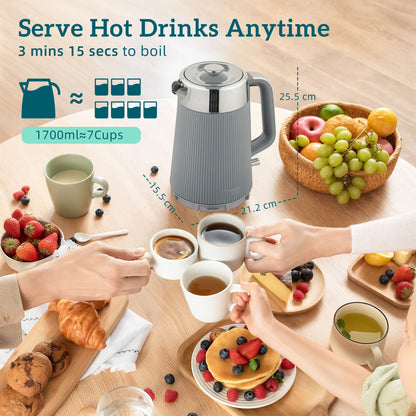 1.7L 3000W Rapid Boil Kettle and 4 Slice Toaster Set Crumb Tray Tan