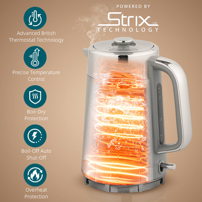 1.7L 3000W Rapid Boil Kettle and 4 Slice Toaster Set Crumb Tray Tan