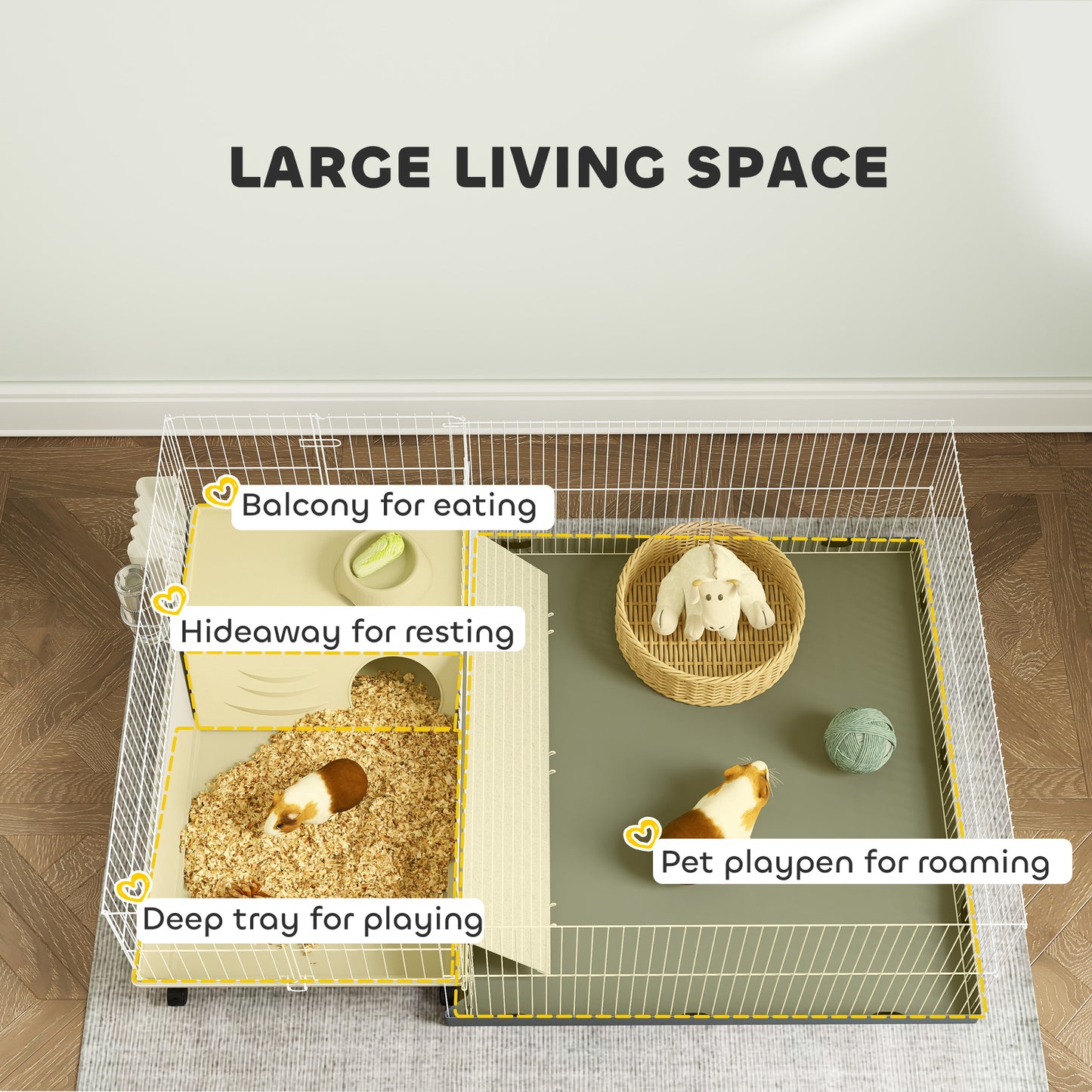 Wooden Dog Kennel, Dog House with Removable Floor, Yellow