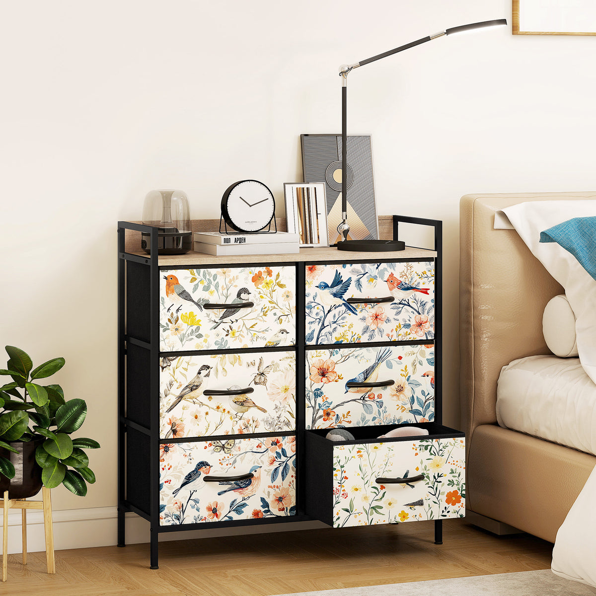 6-Drawer Chest of Drawers, Fabric Dresser, White