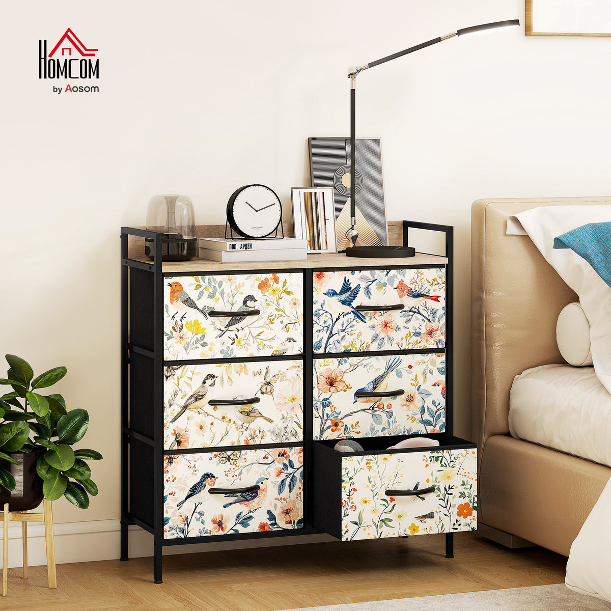 6-Drawer Chest of Drawers, Fabric Dresser, White