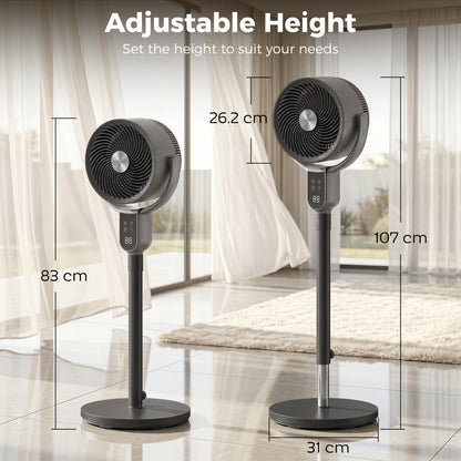 20 dB Silent Standing Fan for Bedroom, 42" Pedestal Fan with 70° Oscillating, 90° Vertical Tilt, 8 Speeds, Remote Control, 12H Timer, Adjustable Height, Child Lock, Grey