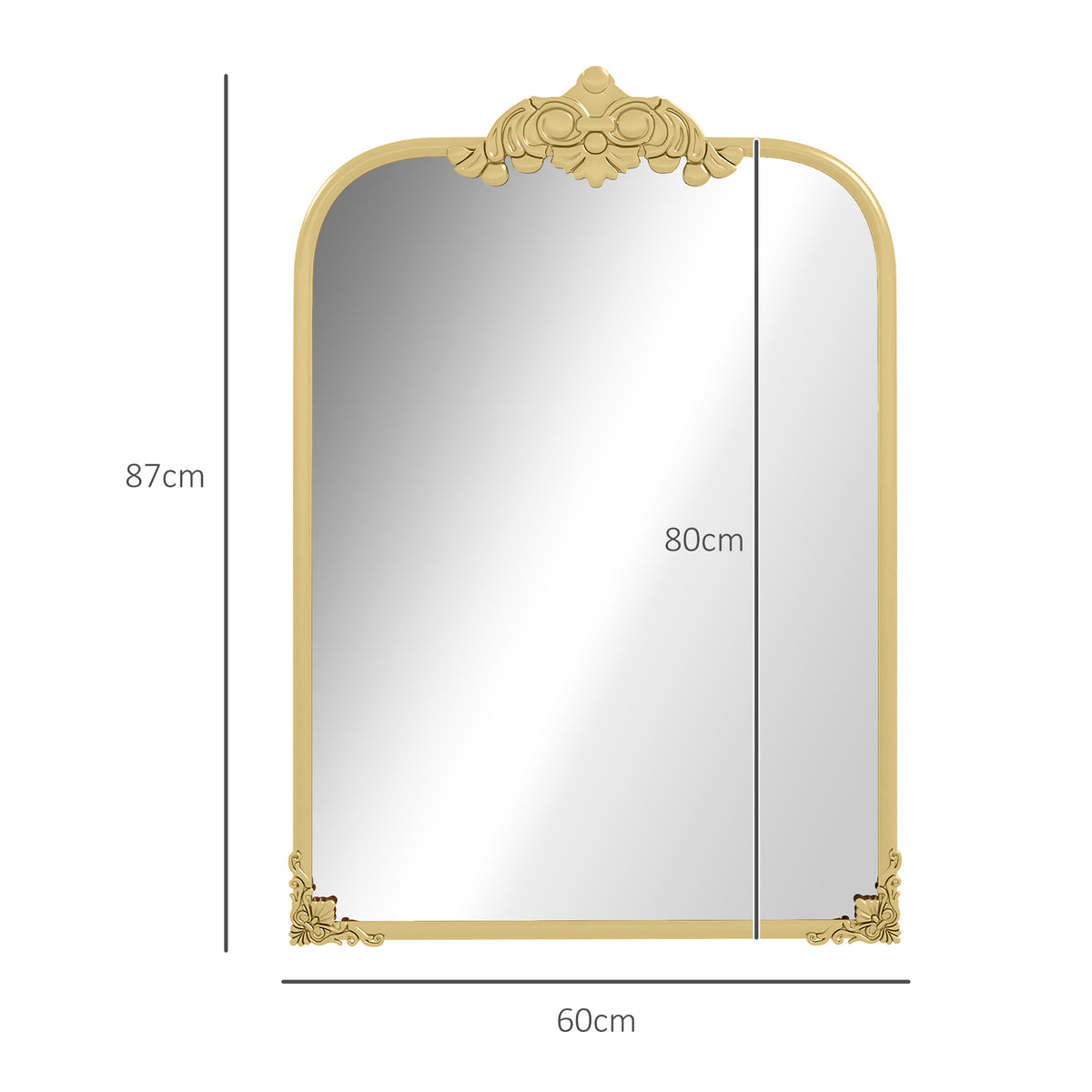 Wall Mirror, Decorative Baroque Mirror with Metal Frame, Gold Tone