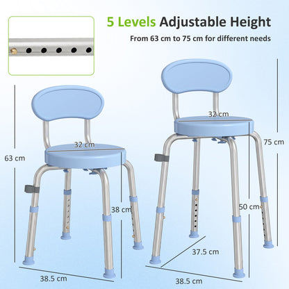 360° Swivel Shower Stool, Rotating Shower Chair with Aluminium Frame