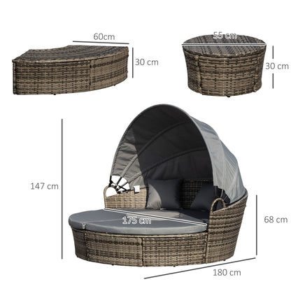 5-Seater Rattan Garden Furniture Cushioned Wicker Round with Coffee Table Patio Conversation Furniture Set - Grey