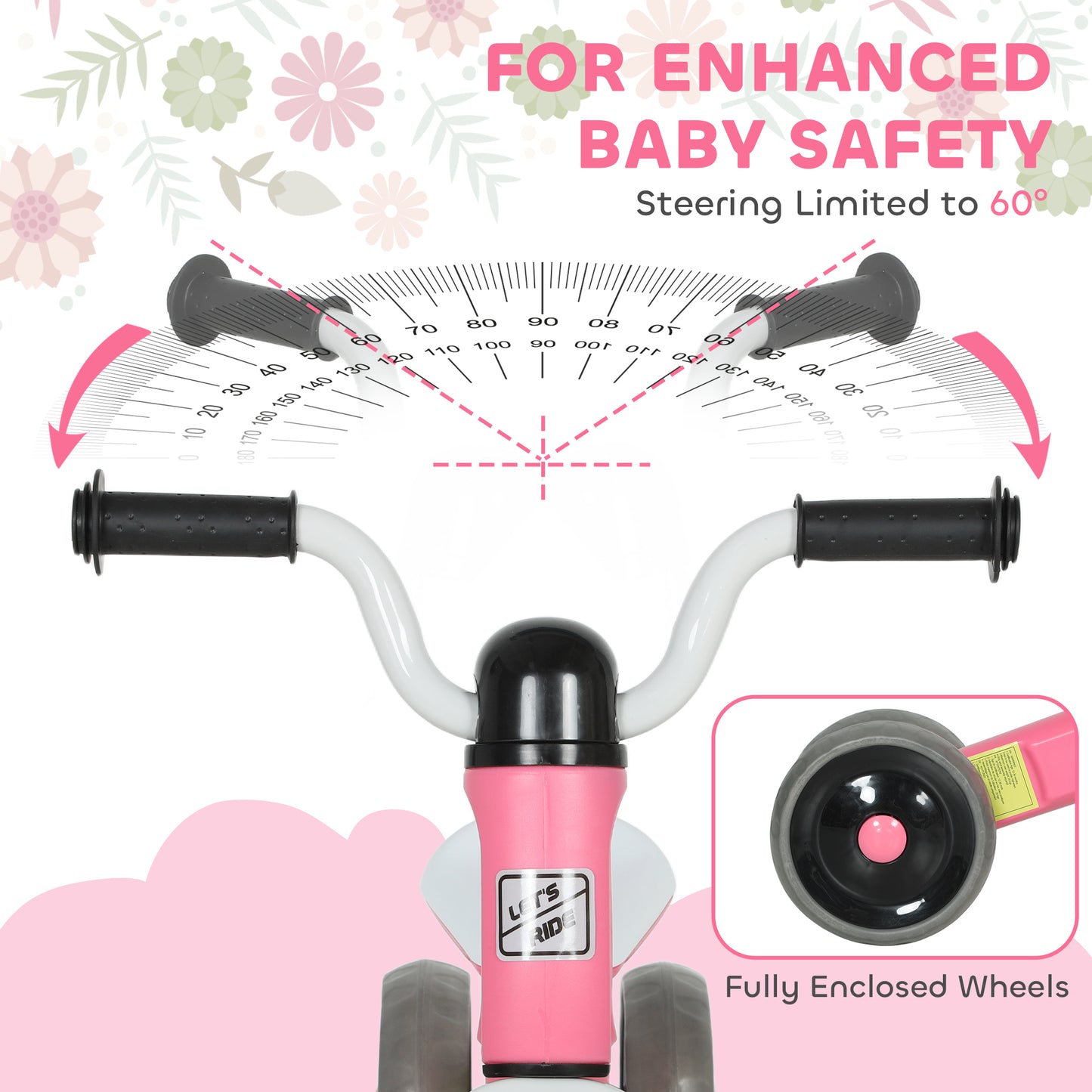 Baby Balance Bike for 1-3 Years Boys Girls, Toddler Balance Bike with No Pedal, 3 Silence Wheels, Safe Limited Steer, for Indoor Outdoor Riding, Pink
