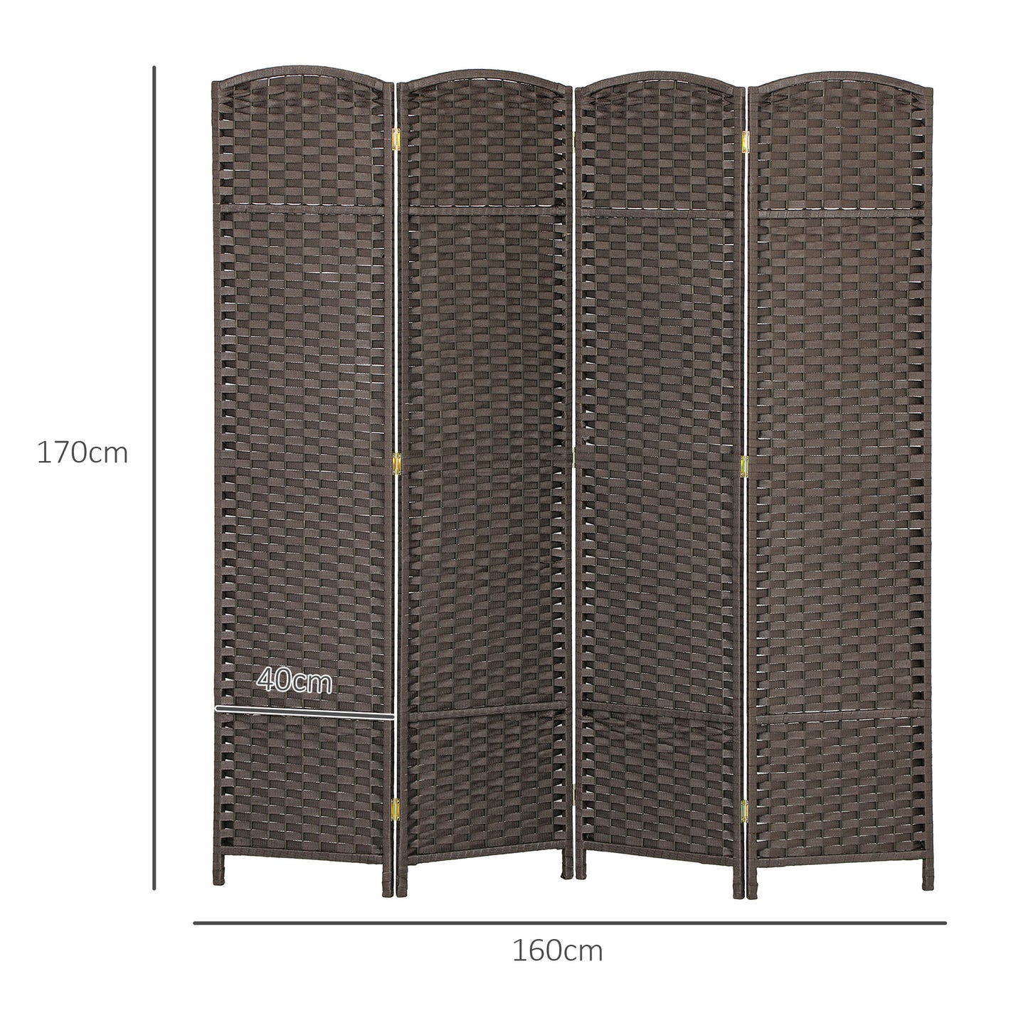 4 Panel Folding Room Divider, Privacy Screen, 160 x 170cm, Brown