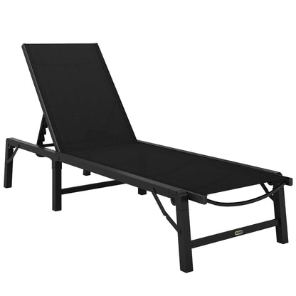 Folding Sun Lounger, 5-Position Adjustable Chaise Lounge, Black