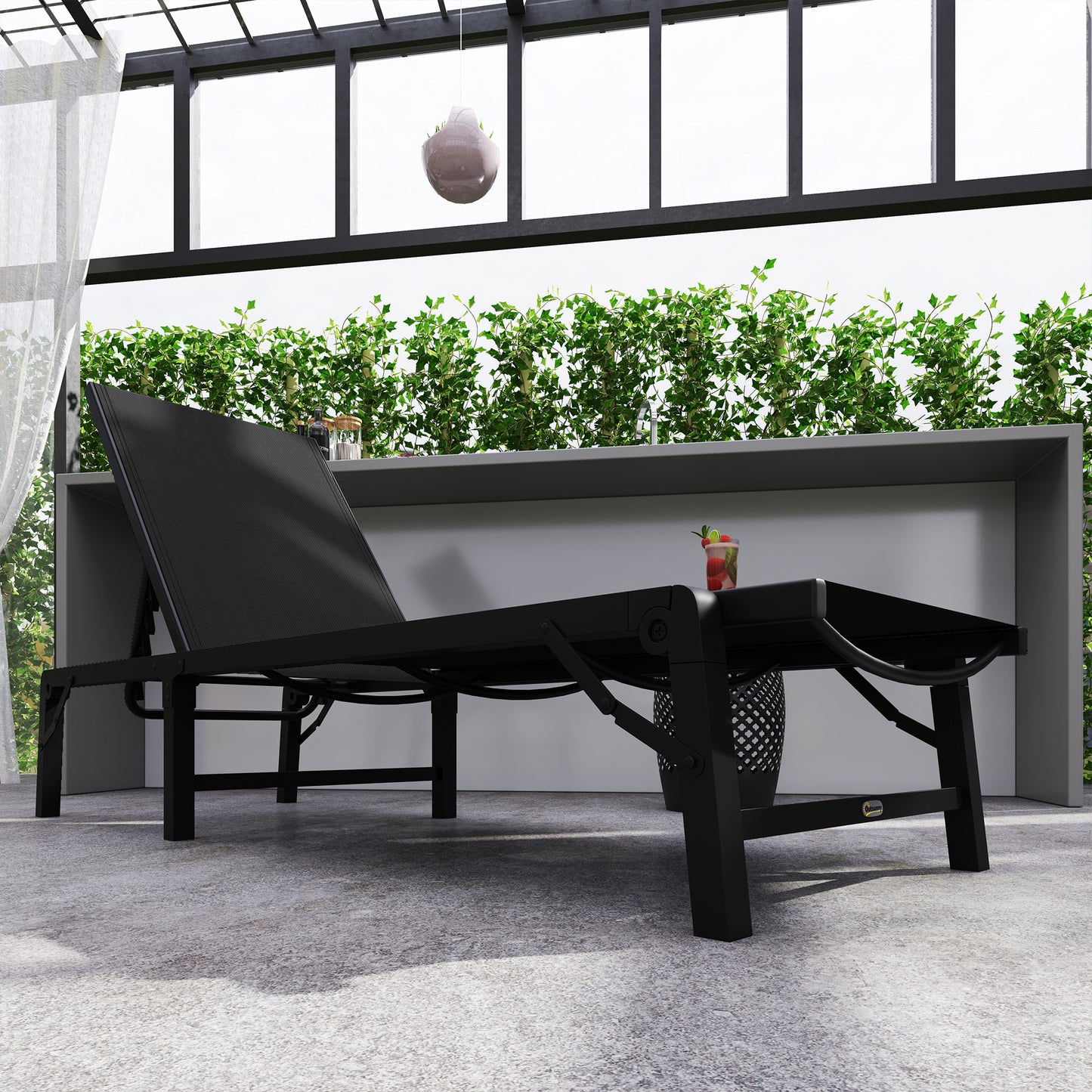 Folding Sun Lounger, 5-Position Adjustable Chaise Lounge, Black