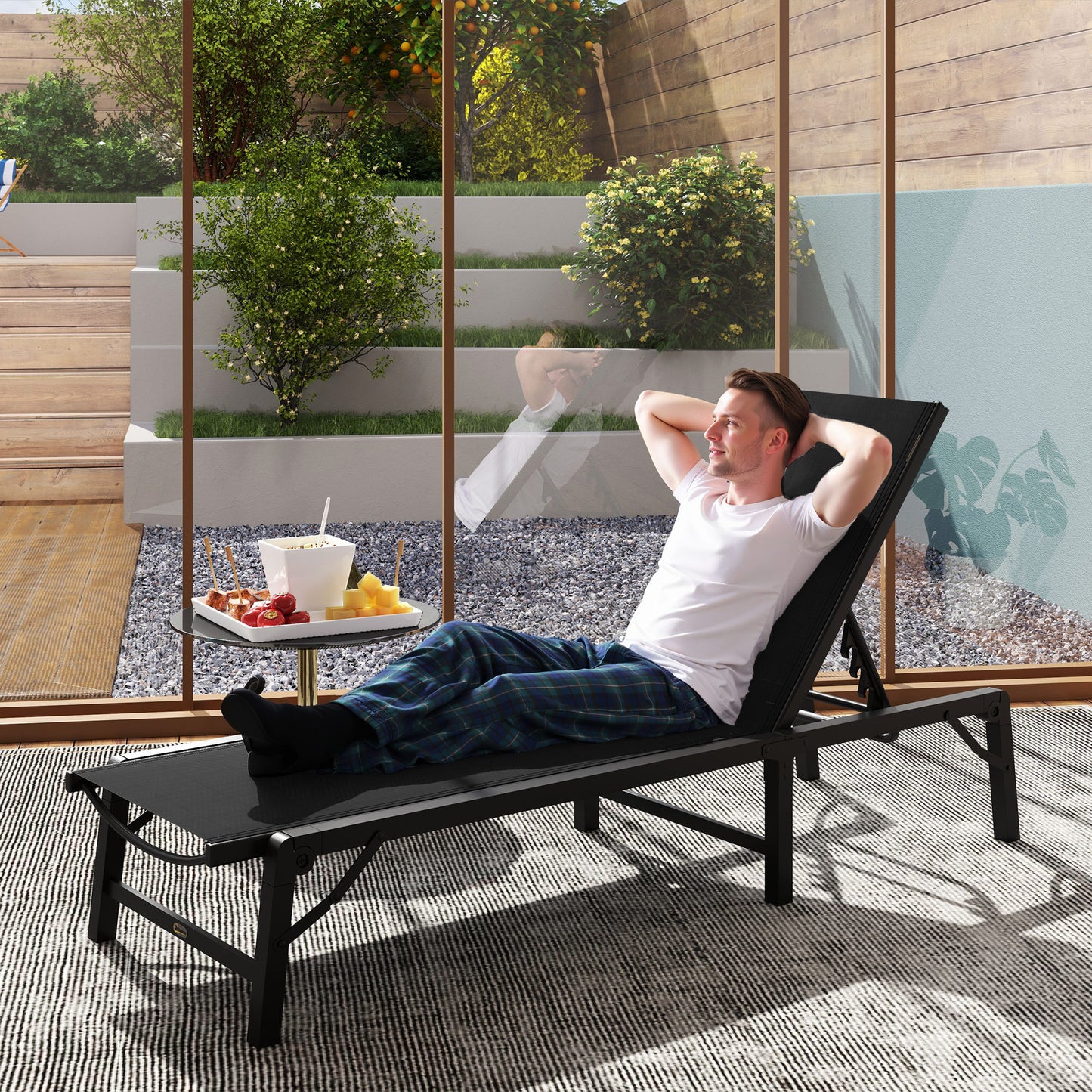 Folding Sun Lounger, 5-Position Adjustable Chaise Lounge, Black