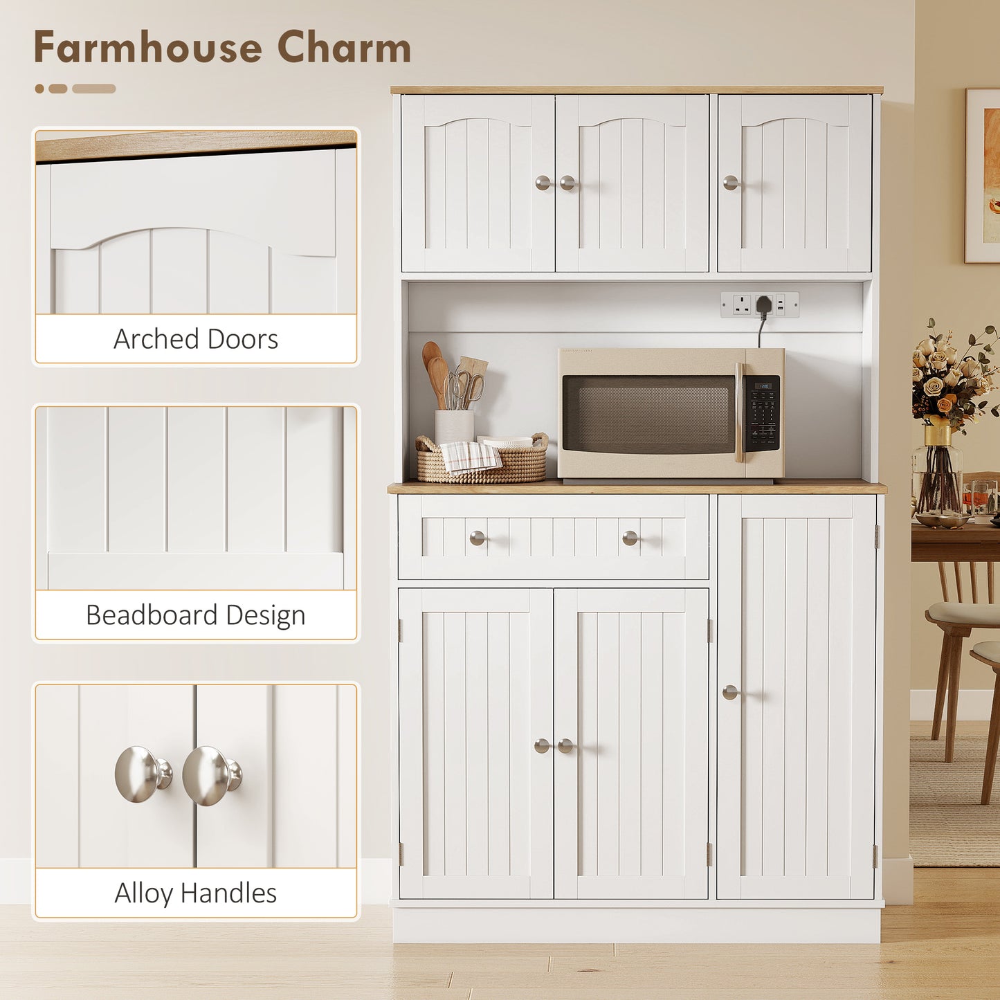 Pantry Storage Cabinet with Adjustable Shelves and 4 Door Racks