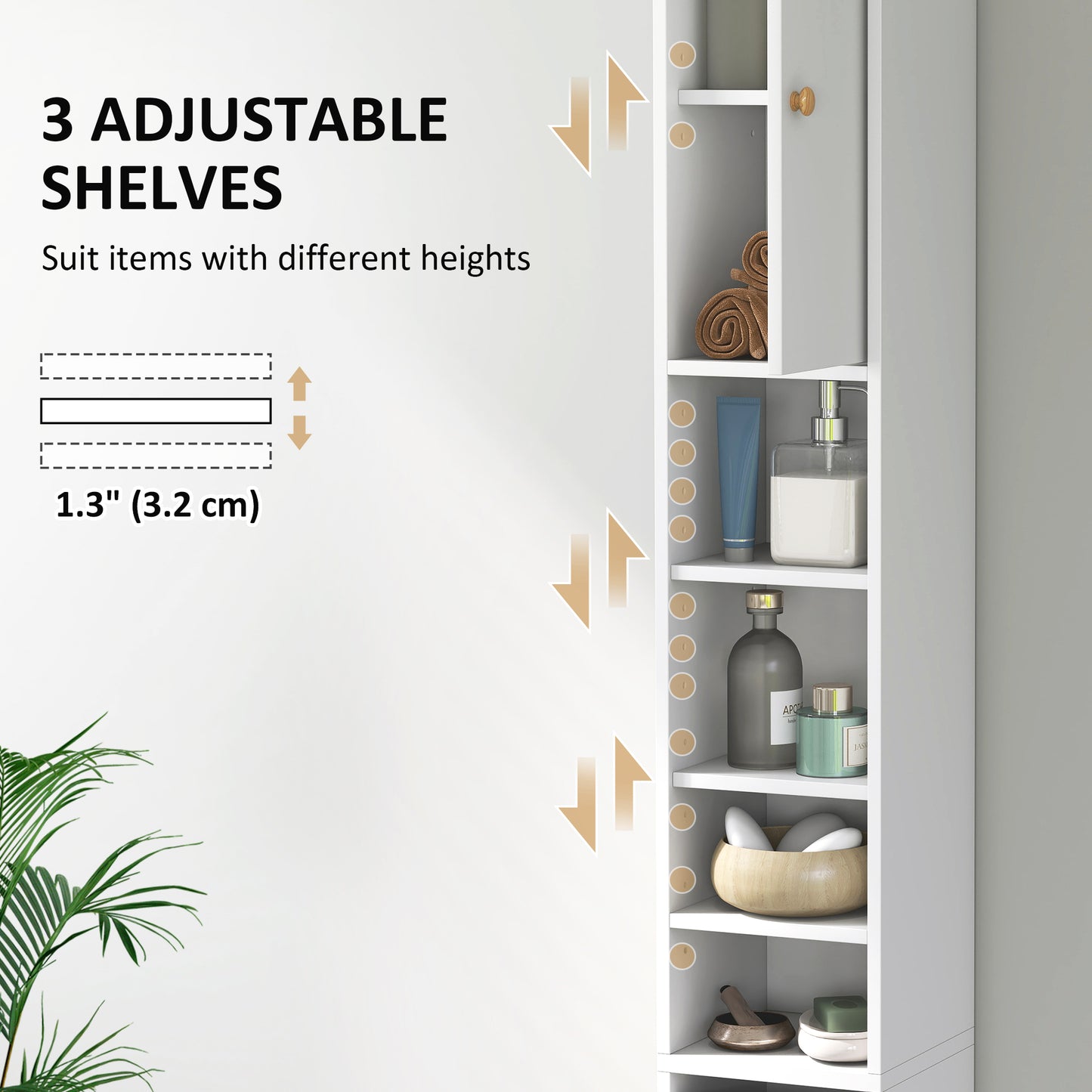 Tall Bathroom Cabinet with Drawer and Adjustable Shelves, White