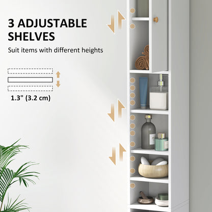 Tall Bathroom Cabinet with Drawer and Adjustable Shelves, White