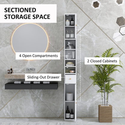 Tall Bathroom Cabinet with Drawer and Adjustable Shelves, White