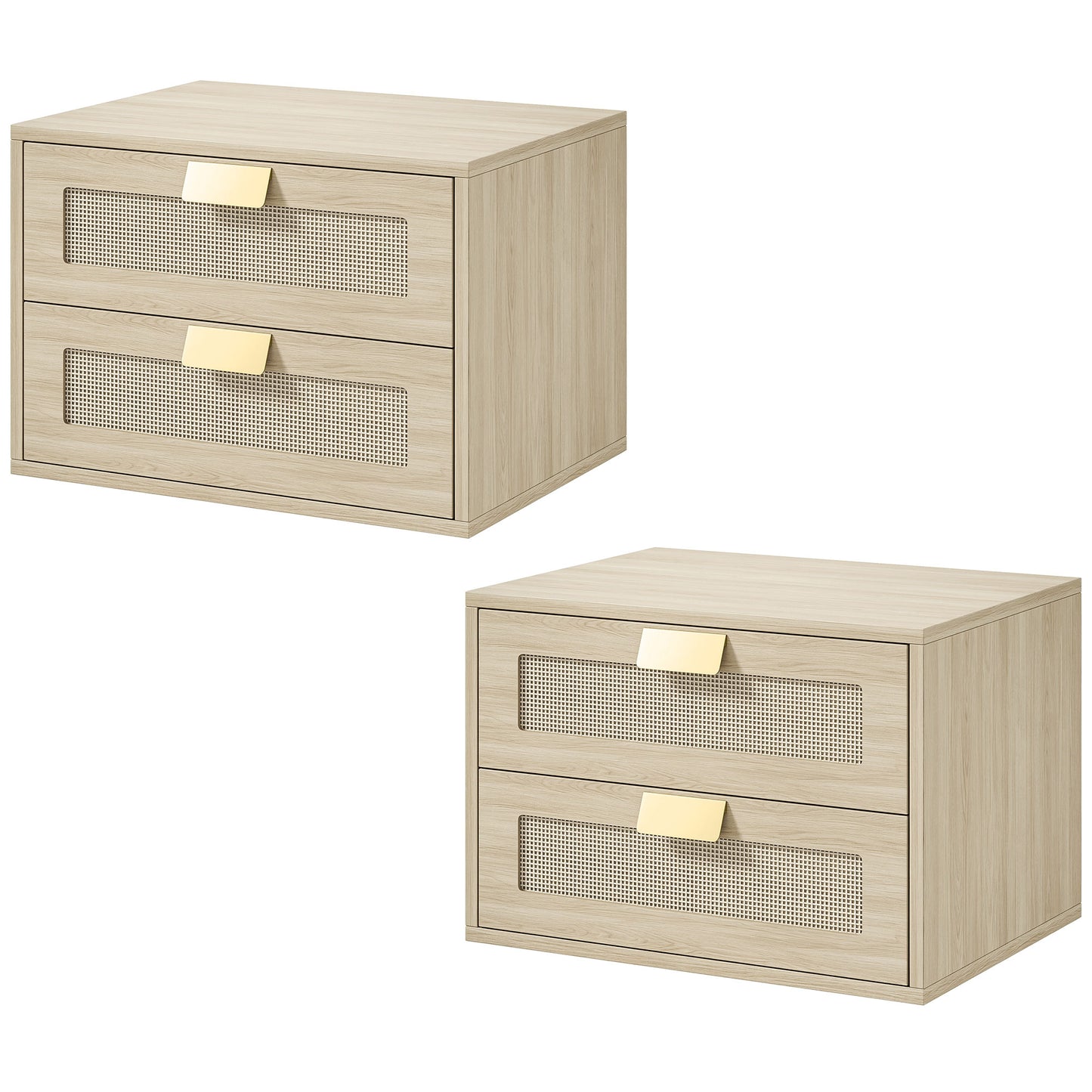Modern Floating Nightstands Set of 2,  2 Drawers Bedside Tables, Oak