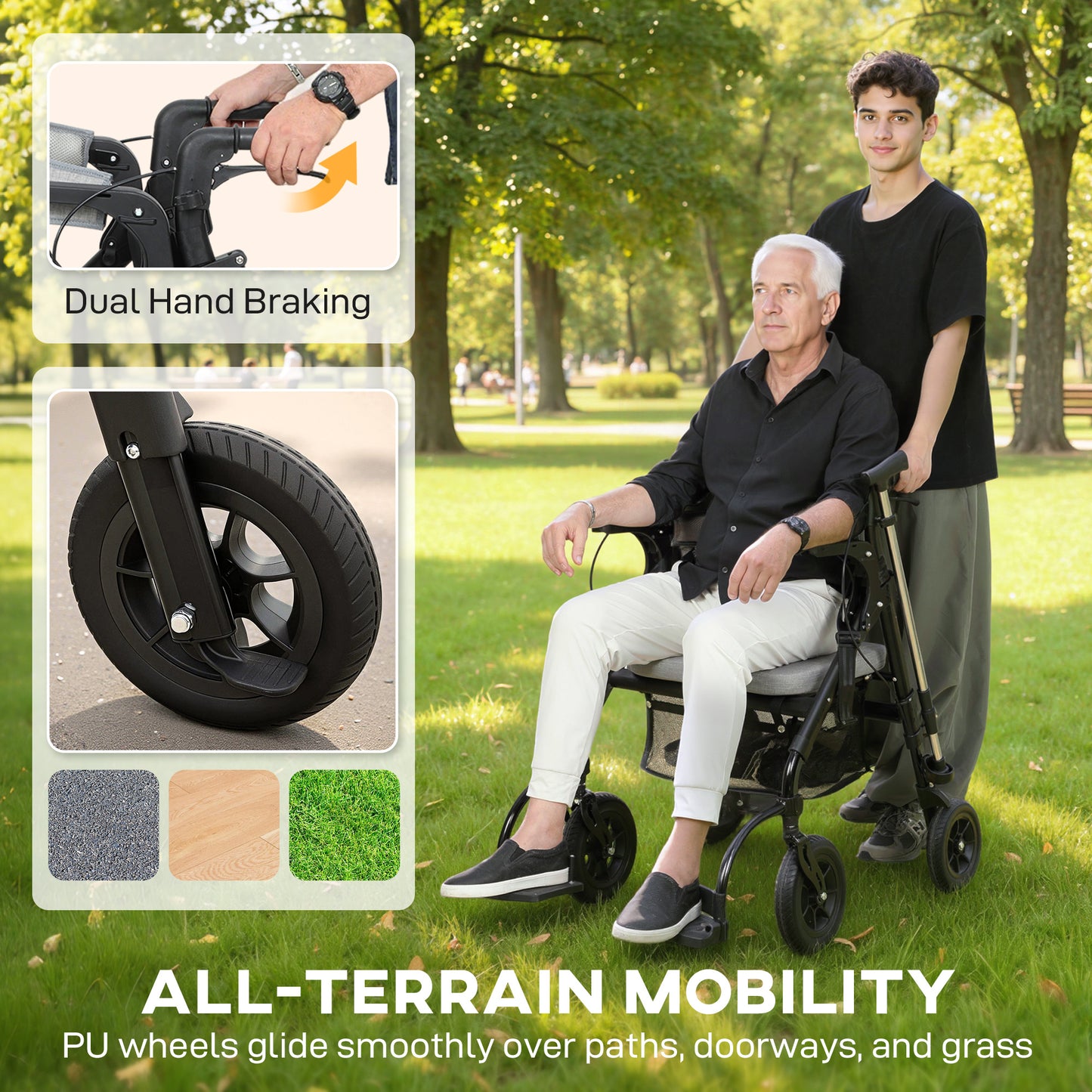 2-in-1 Mobility Walker with Seat, Foldable Rollator with Footrests