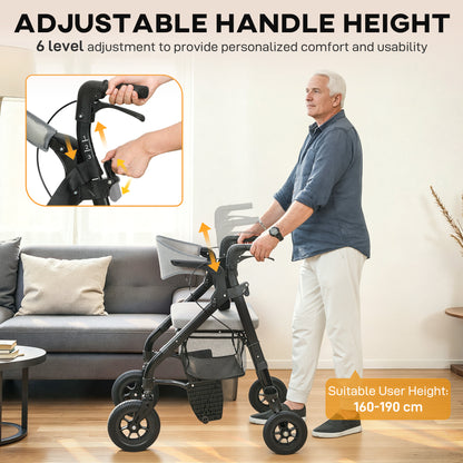 2-in-1 Mobility Walker with Seat, Foldable Rollator with Footrests