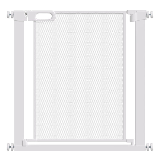 Pressure Fit Safety Gate for Doors and Stairs, Dog Gate with Auto Close, Pet Barrier for Hallways, with Double Locking Openings 75-82 cm White