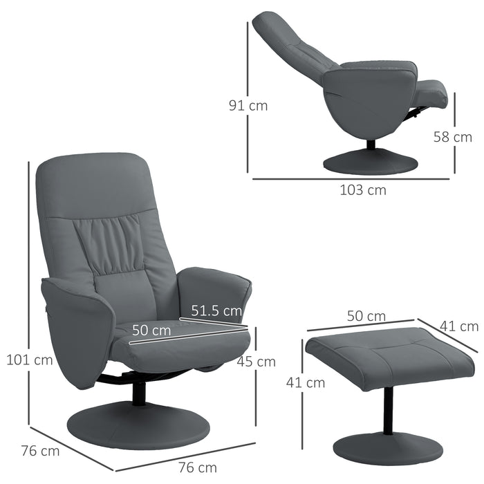 PU Leather Armchair and Footrest Swivel Recliner w/ Ottoman Grey